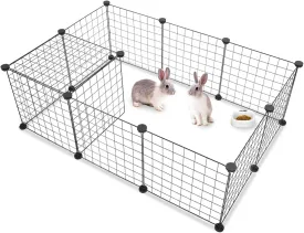 12 Panels Metal Playpen, Transparent Pet Fence for Small Animals, DIY Expandable, Lightweight 6 lbs, Durable Metal for Guinea Pigs, Rabbits, Hamsters, 28 x 56 x 14''