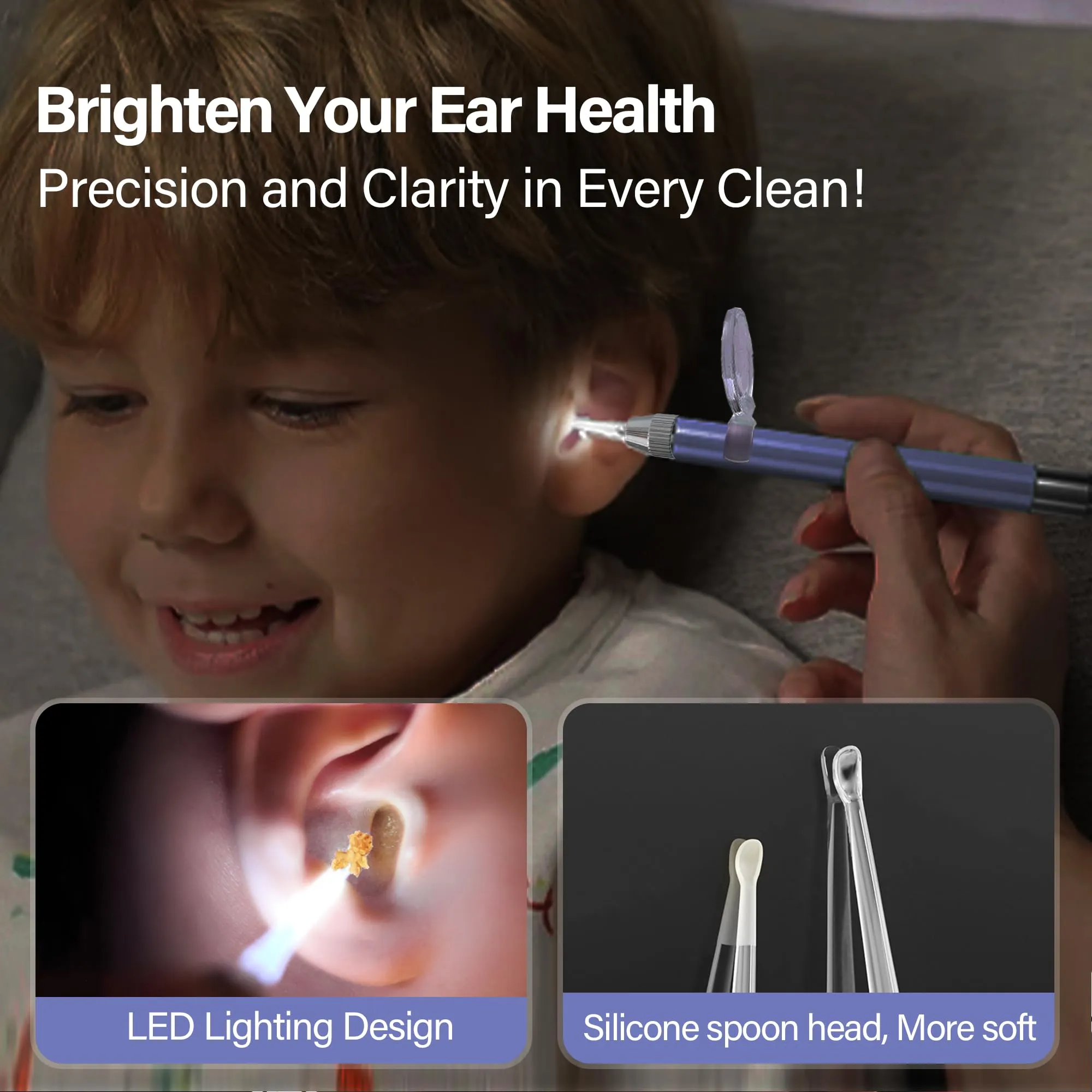 15 Pack Ear Wax Removal Tool Kit with Light - LED Ear Cleaning Kit, Ear Wax Removal for Kids and Adults, Ear Cleaning Tool, Ear Picker Spoon & Ear Tweezers & Spiral Spring Ear Spoon (Purple)