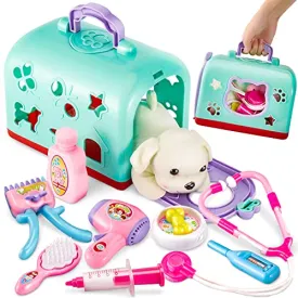 2 in 1 vet suitcase kids, vet playset, dog salon toy, doctor suitcase kids role play