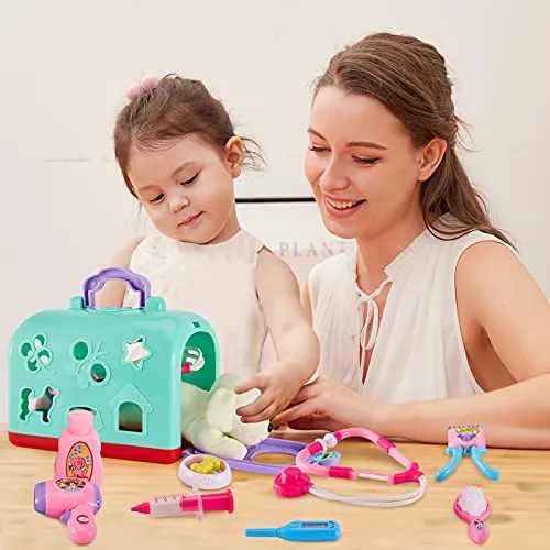 2 in 1 vet suitcase kids, vet playset, dog salon toy, doctor suitcase kids role play