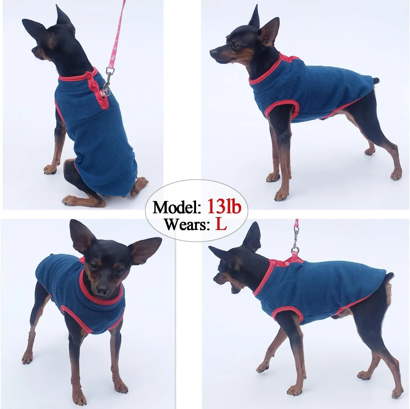 2 Pack Dog Sweater, Warm Puppy Jacket, Autumn Winter Coat, Pet Stretch Fleece Apparel with Buttons for Small Medium Dogs Cats (Red Blue, Small)