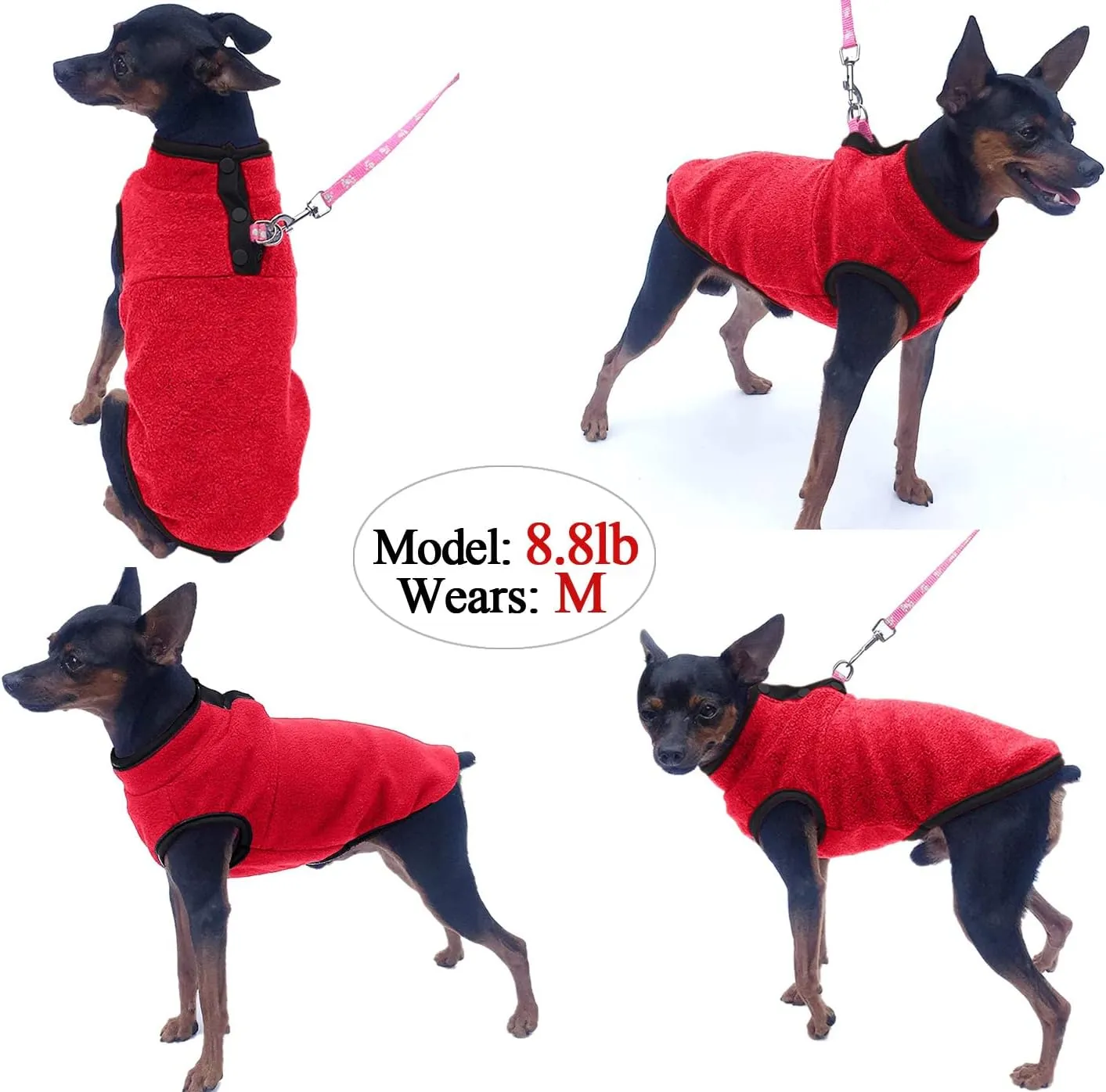 2 Pack Dog Sweater, Warm Puppy Jacket, Autumn Winter Coat, Pet Stretch Fleece Apparel with Buttons for Small Medium Dogs Cats (Red Blue, Small)