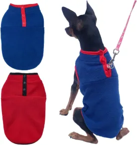 2 Pack Dog Sweater, Warm Puppy Jacket, Autumn Winter Coat, Pet Stretch Fleece Apparel with Buttons for Small Medium Dogs Cats (Red Blue, Small)