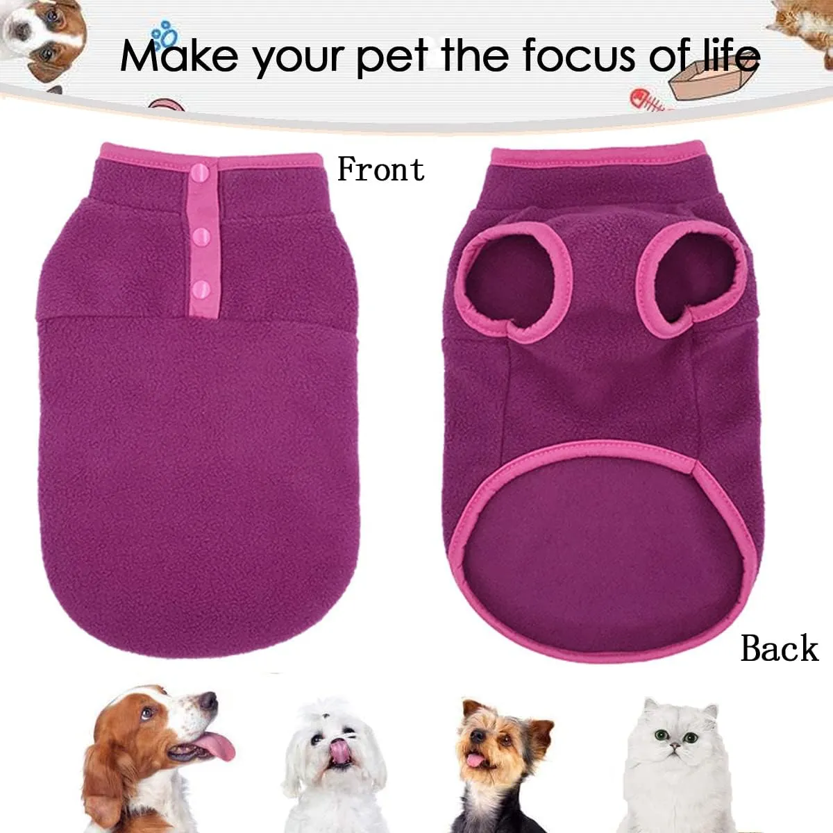 2 Pack Dog Vest Sweaters, Winter Warm Puppy Jacket, Fleece Coat Clothes, Pet Stretch Apparel with Buttons for Small Dogs Cats (Small)