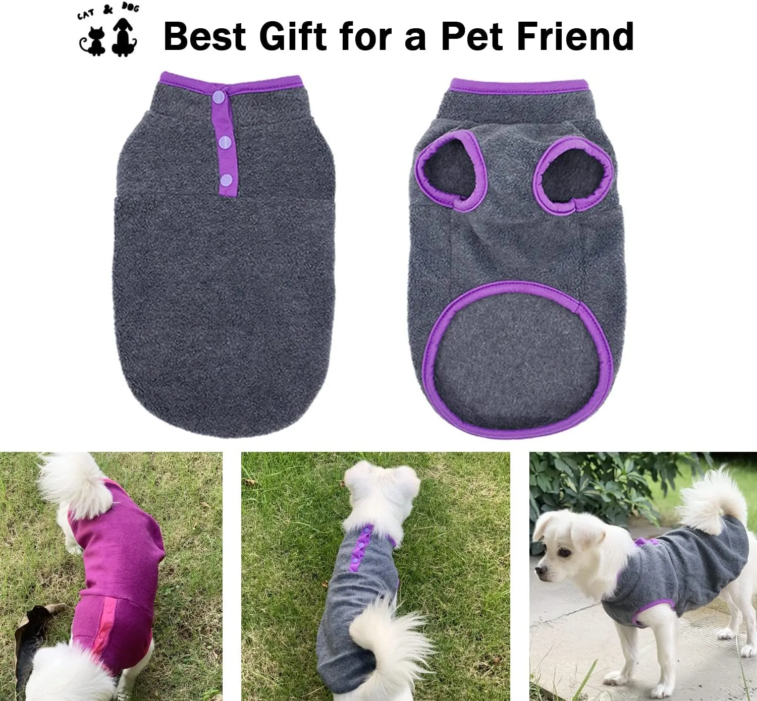 2 Pack Dog Vest Sweaters, Winter Warm Puppy Jacket, Fleece Coat Clothes, Pet Stretch Apparel with Buttons for Small Dogs Cats (Small)