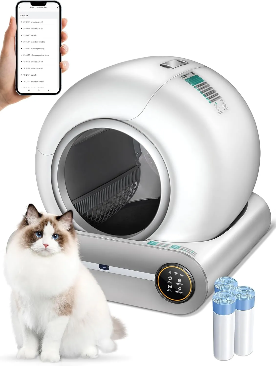 (2024) DuckSky Self Cleaning Cat Litter Box, Upgraded 65L 9L Extra Large Automatic Litter Box for Multiple Cats, Features Negative ion Sterilization and Deodorization, APP Control, Health Monitor