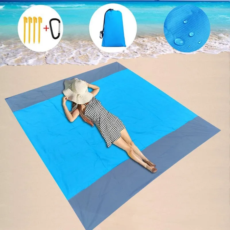 2x2.1m Waterproof Pocket Beach Blanket - Portable, Lightweight, Folding Camping Mat for Outdoor Picnic and Sand Beach