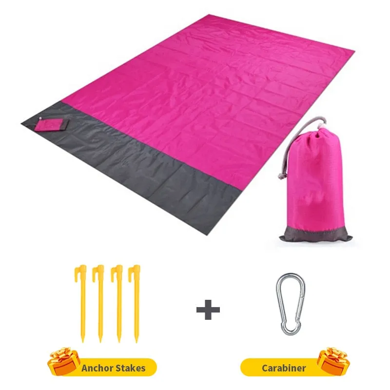 2x2.1m Waterproof Pocket Beach Blanket - Portable, Lightweight, Folding Camping Mat for Outdoor Picnic and Sand Beach