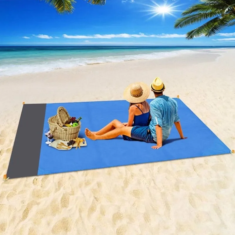 2x2.1m Waterproof Pocket Beach Blanket - Portable, Lightweight, Folding Camping Mat for Outdoor Picnic and Sand Beach