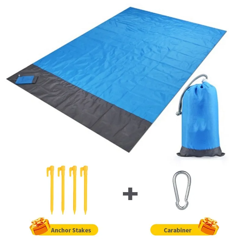 2x2.1m Waterproof Pocket Beach Blanket - Portable, Lightweight, Folding Camping Mat for Outdoor Picnic and Sand Beach