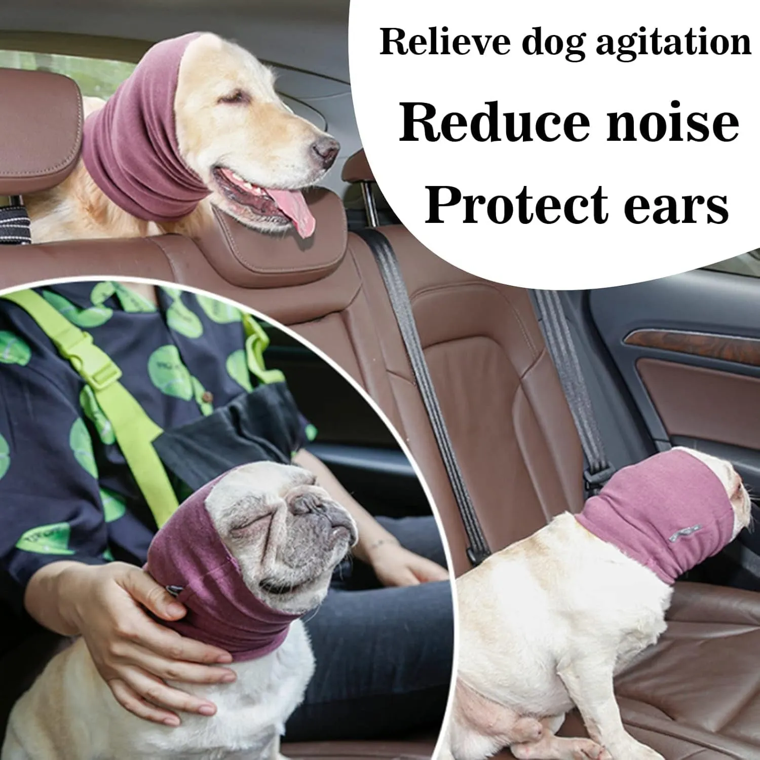 3PCS Quiet Ears for Dogs Dog Snoods Ear Muffs for Noise Pets Ear Covers Neck Warmer Anxiety Relief & Calming Dogs (Black Pink Purple) (S)