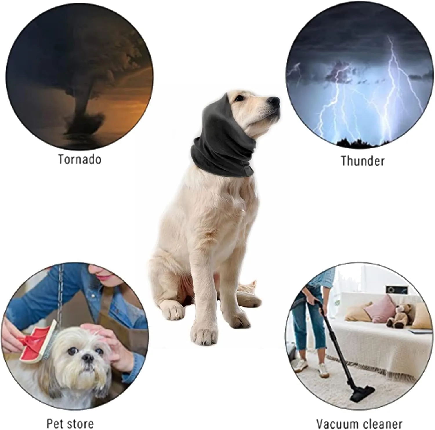 3PCS Quiet Ears for Dogs Dog Snoods Ear Muffs for Noise Pets Ear Covers Neck Warmer Anxiety Relief & Calming Dogs (Black Pink Purple) (S)