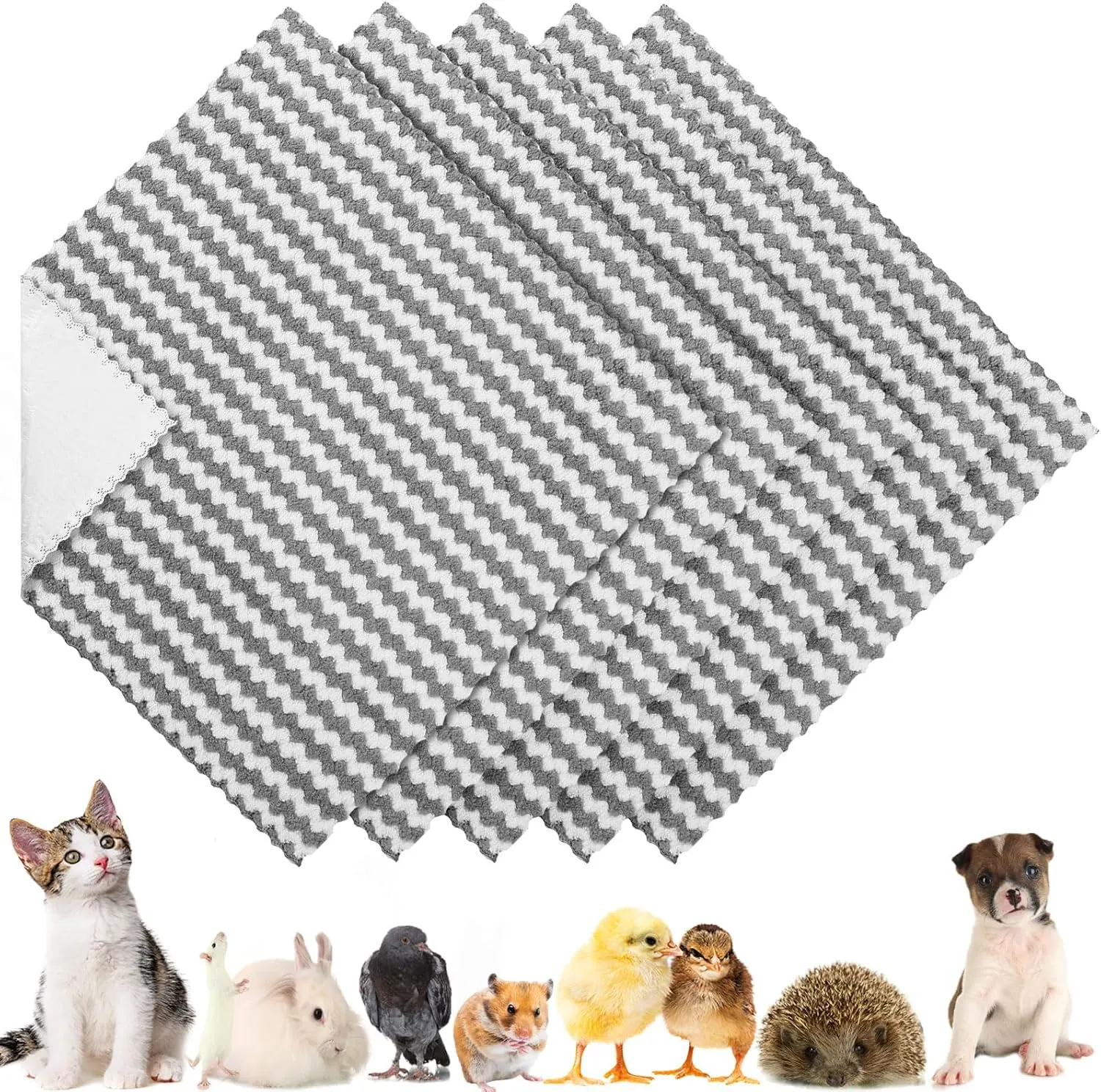 5 Pcs Waterproof Guinea Pig Fleece Bedding Blankets Absorbent Guinea Pig Cage Liner Washable Small Animal Pee Pad Reusable Pet Blanket Wash Cloth Bedding Mat Pad(Gray,12 x 12 Inch)