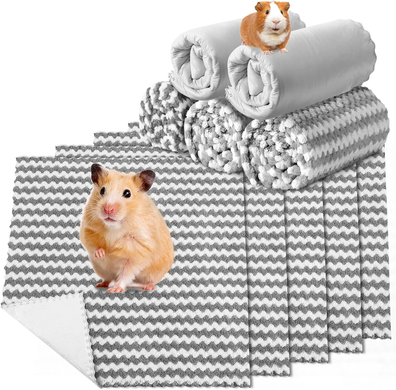 5 Pcs Waterproof Guinea Pig Fleece Bedding Blankets Absorbent Guinea Pig Cage Liner Washable Small Animal Pee Pad Reusable Pet Blanket Wash Cloth Bedding Mat Pad(Gray,12 x 12 Inch)