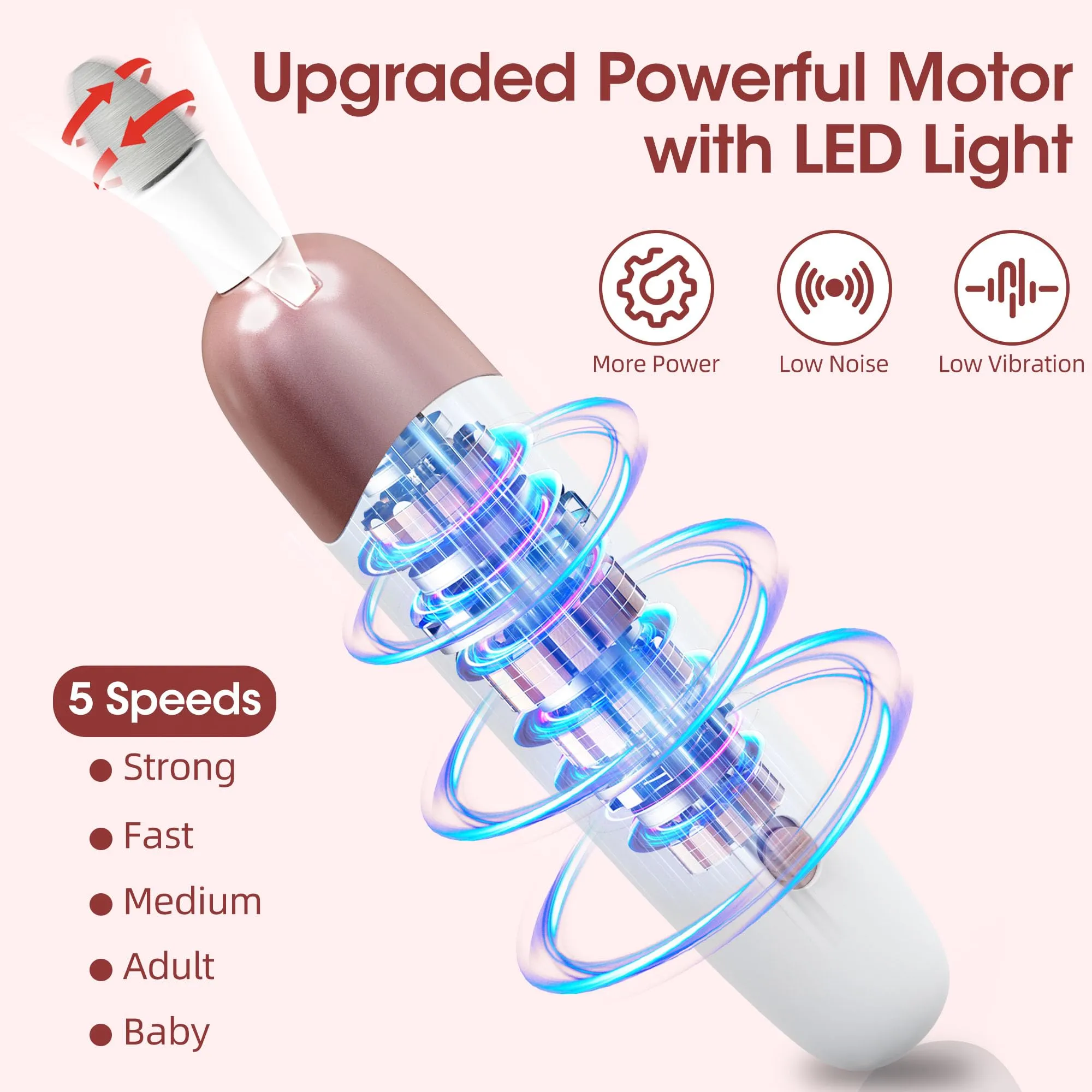 7d24hcare Cordless Electric Nail File Set, Portable Electric Nail Drill Machine,Professional Manicure Pedicure Kit, 5 Speeds Hand Foot Care Tool for Calluses, Thick Nails, Grind, Trim, Polish