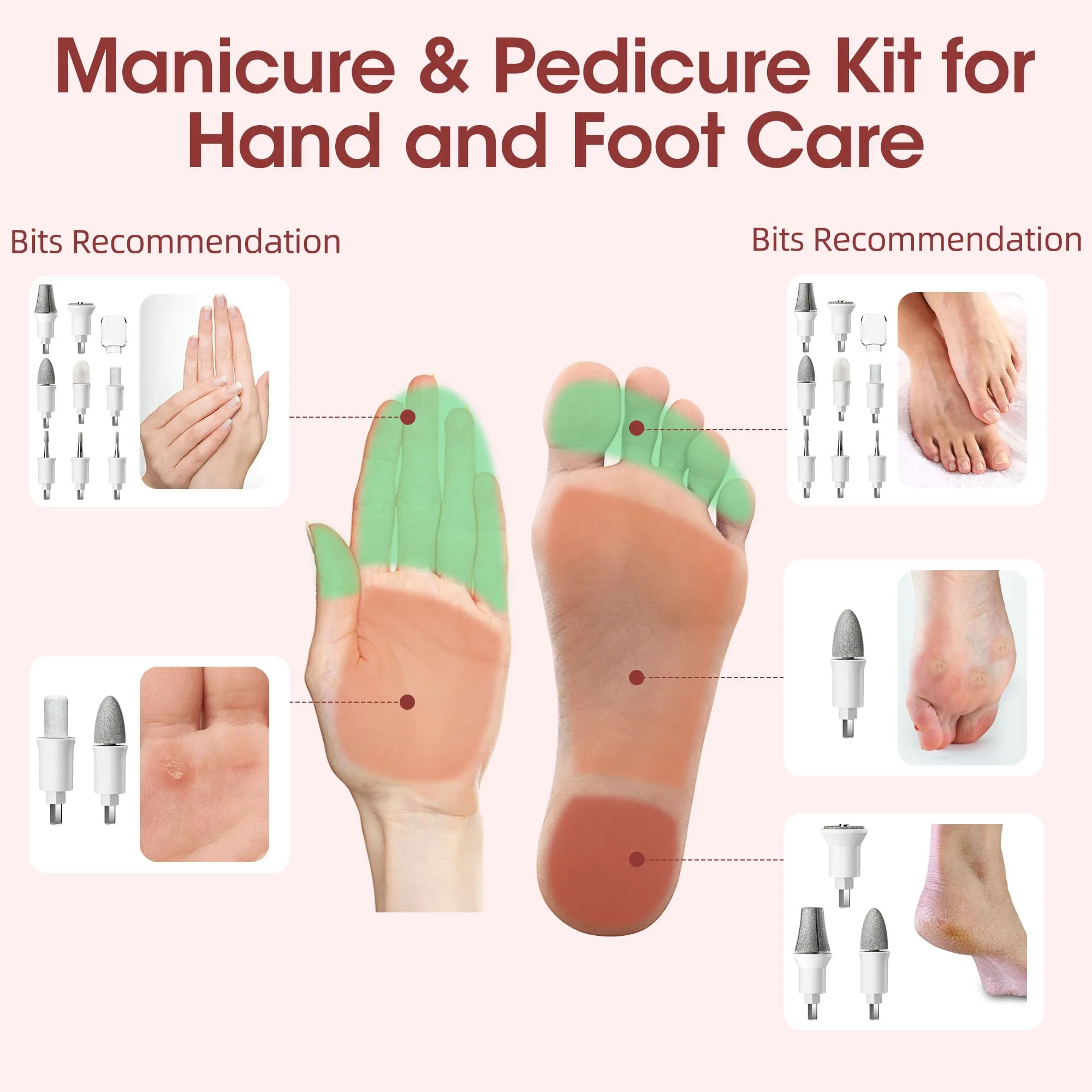 7d24hcare Cordless Electric Nail File Set, Portable Electric Nail Drill Machine,Professional Manicure Pedicure Kit, 5 Speeds Hand Foot Care Tool for Calluses, Thick Nails, Grind, Trim, Polish
