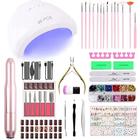 86PCS Portable USB Electric Nail Drill Set Polish Pen File Kit, 48W UV LED Nail Lamp Gel Manicure Dryer Lamp, Acrylic Nail 3D Art Drill Dryer Manicure Supplies, Nail Files Tool Polish Decorating