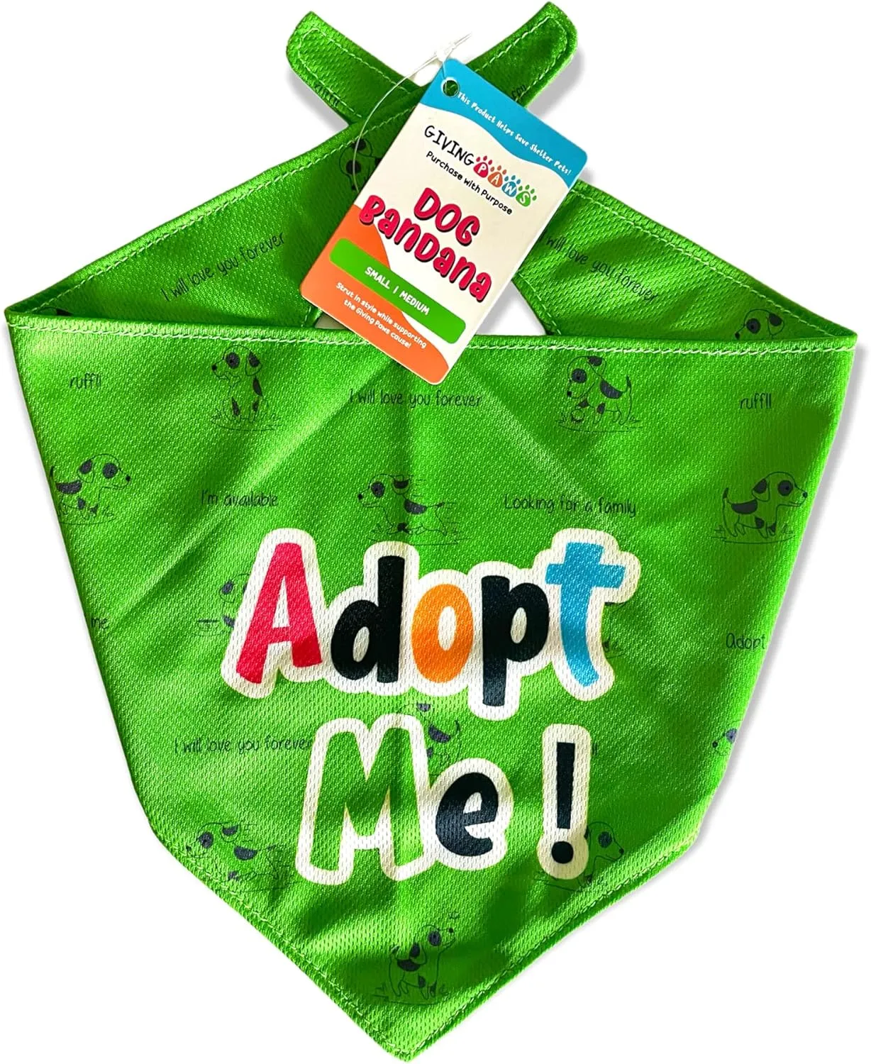 Adopt Me Dog Bandana - Puppy Bandanas with Sweet Sayings and Eye-Catching Solid Colors - Giving Back to Pets in Need - Green Bandanas for Dogs - Large/X-Large