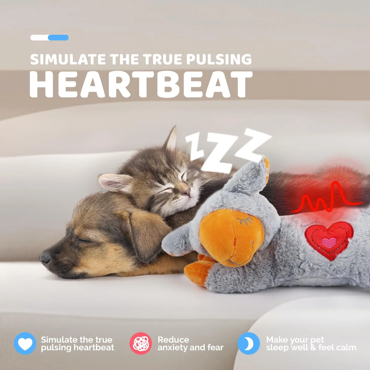 ALL FOR PAWS Dog Stuffed Animals with Heartbeat,Small Dog Toys for Dog Anxiety Relief,Puppy Behavioral Training Aid Toy Dog Stuff (Grey Sheep)