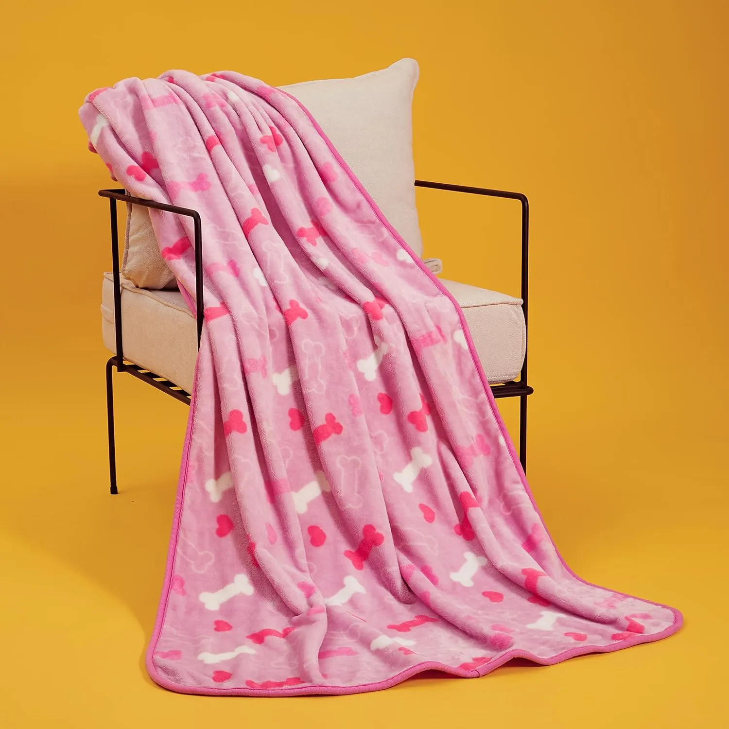 Allisandro Luxurious Dog Blanket, 350 GSM Super Fuzzy Microplush Fleece Pet Blankets for Small Medium Large Dogs and Cats, Pink Bone, 64  40 Inches