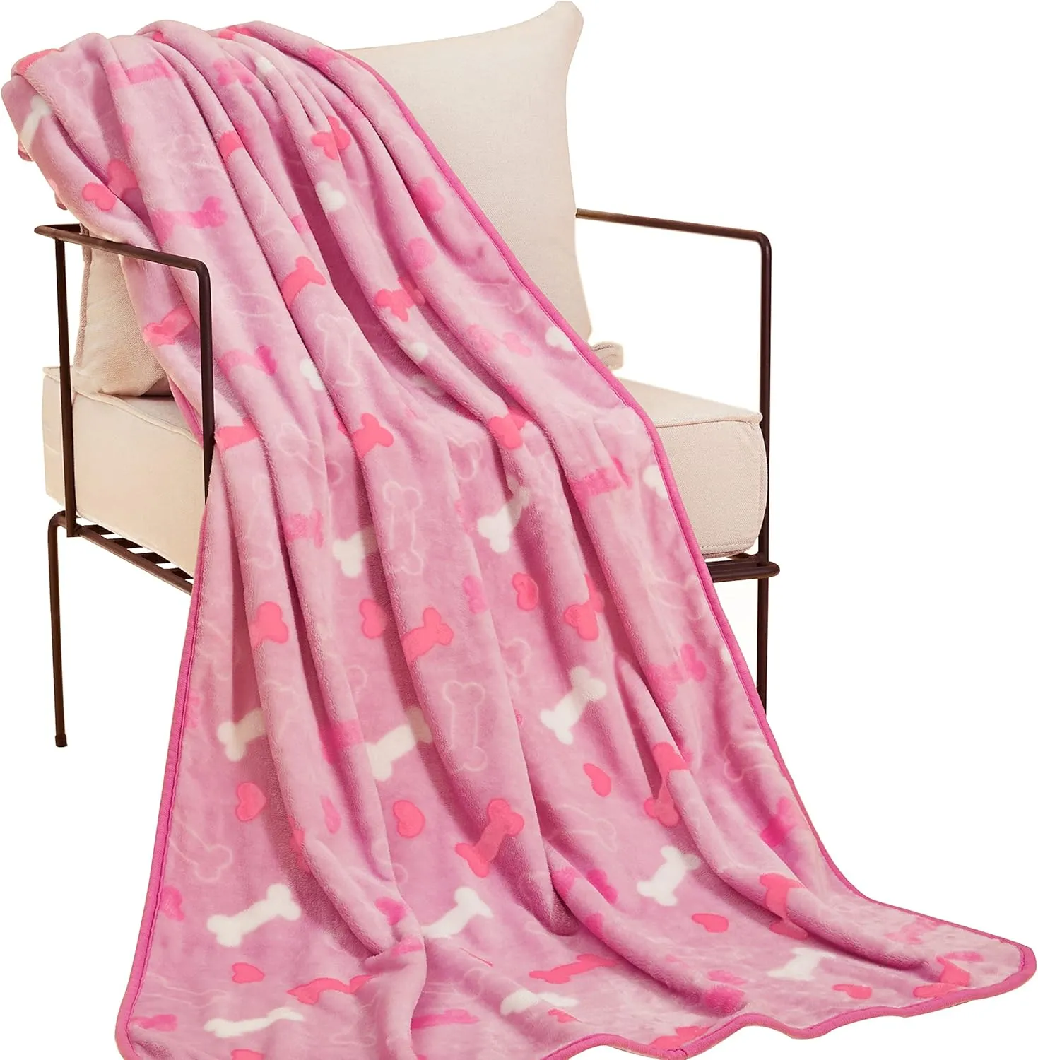 Allisandro Luxurious Dog Blanket, 350 GSM Super Fuzzy Microplush Fleece Pet Blankets for Small Medium Large Dogs and Cats, Pink Bone, 64  40 Inches