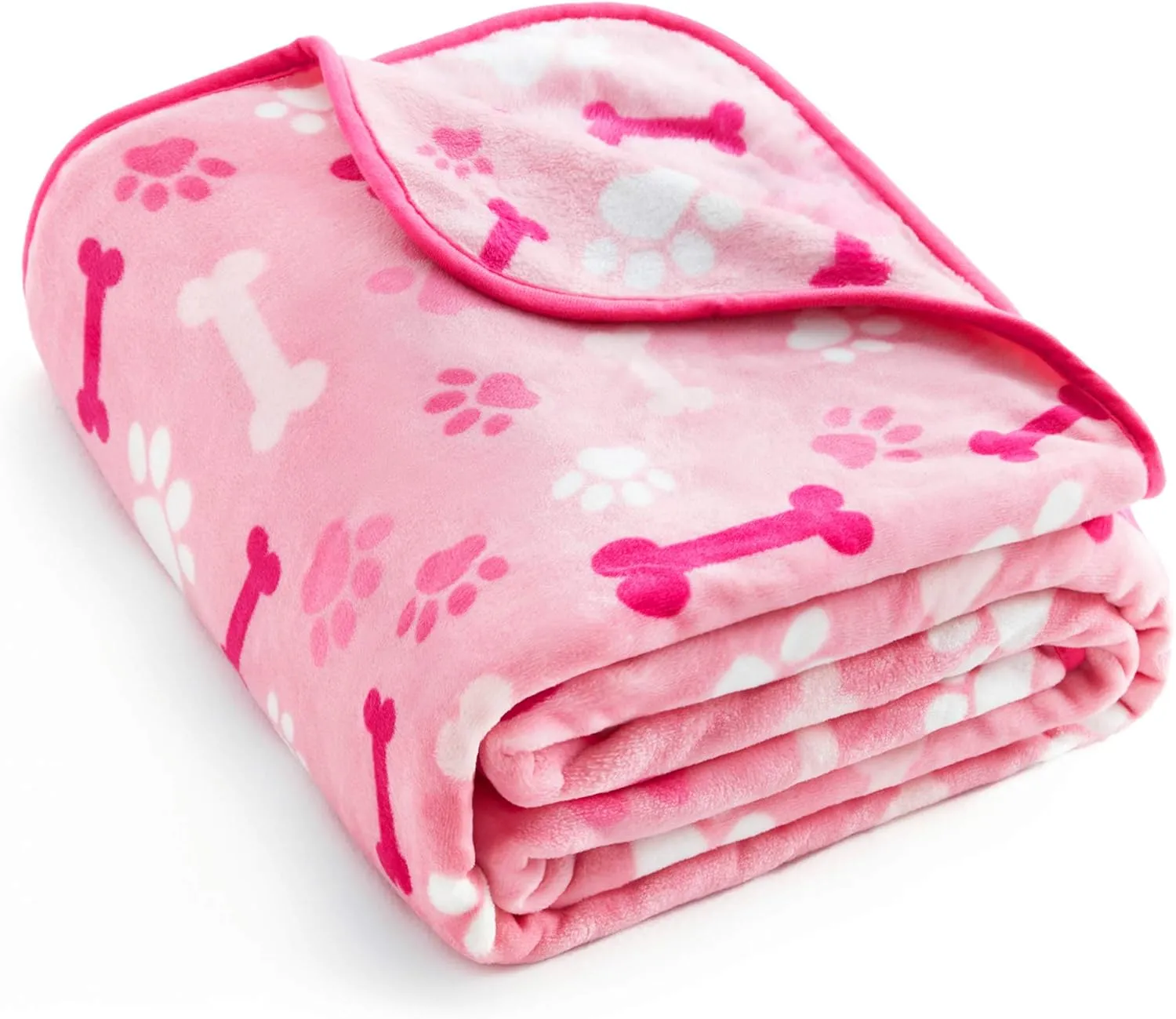 Allisandro Luxurious Dog Blanket, 350 GSM Super Fuzzy Microplush Fleece Pet Blankets for Small Medium Large Dogs and Cats, Pink Paw and Bone, 40" x 32"