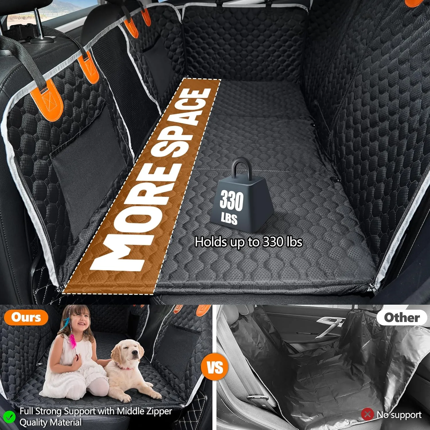 Back Seat Extender,Dog Car Seat Cover,Waterproof Pet Hammock Travel Bed,Durable Camping Air Mattress,Non Inflatable Car Bed Mattress Easy Clean for Car SUV Truck (Black)