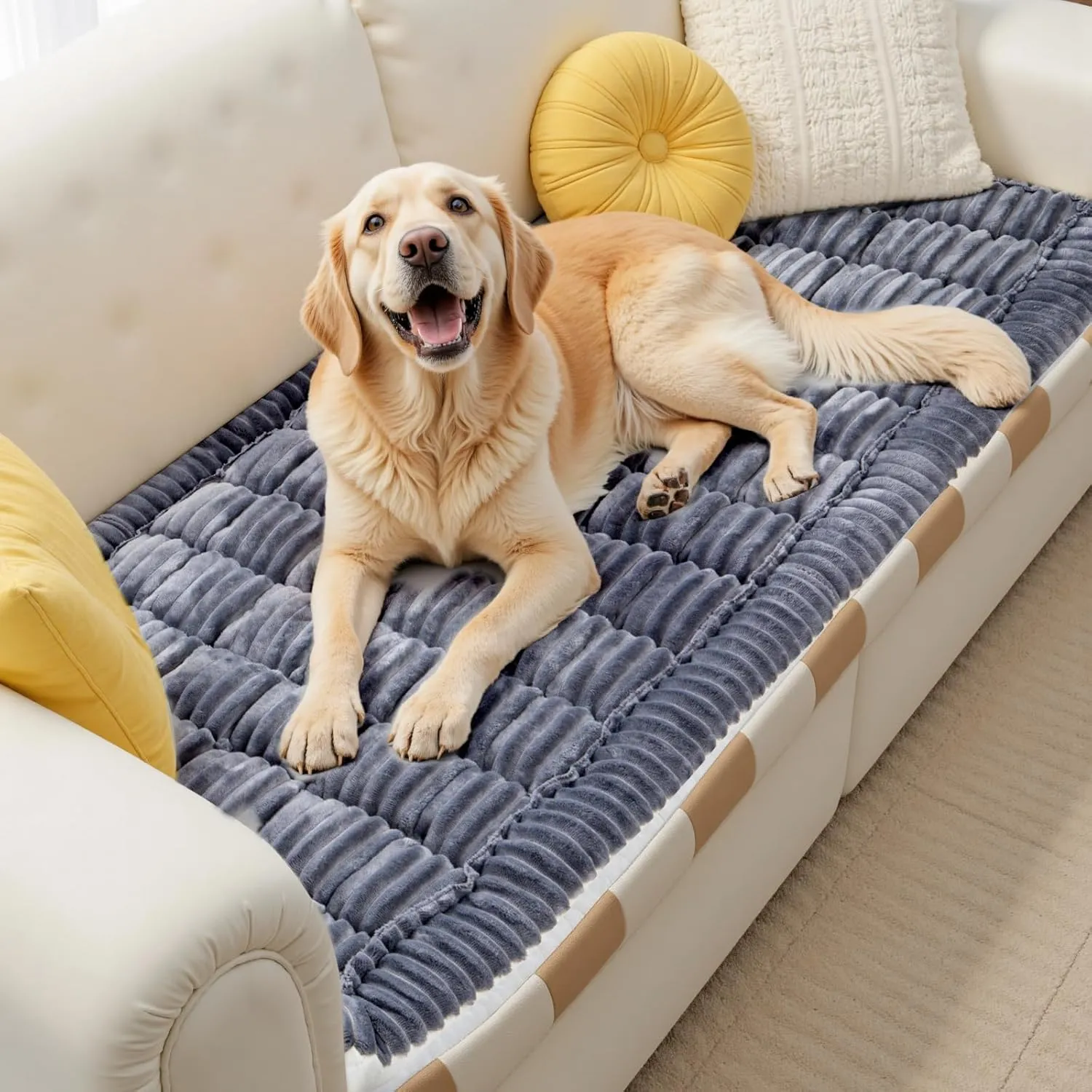 Back Seat Pet Bed Mat, Dog Car Bed for Large Dogs, Deluxe Plush Travel Beds with Anti-Slip Bottom, Custom Fit for Backseat Extenders and Seat Covers, Gray