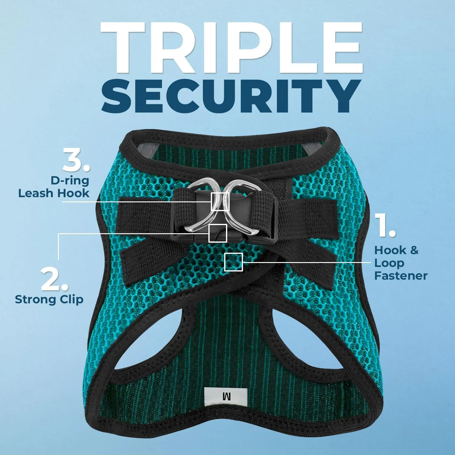 Best Pet Supplies - All Weather Mesh, Reflective, No Pull Harness for Small, Medium Dogs, Cats - Secure with Hook & Loop Fastener, Buckle, Double D-Rings - Turquoise 2-Tone, M