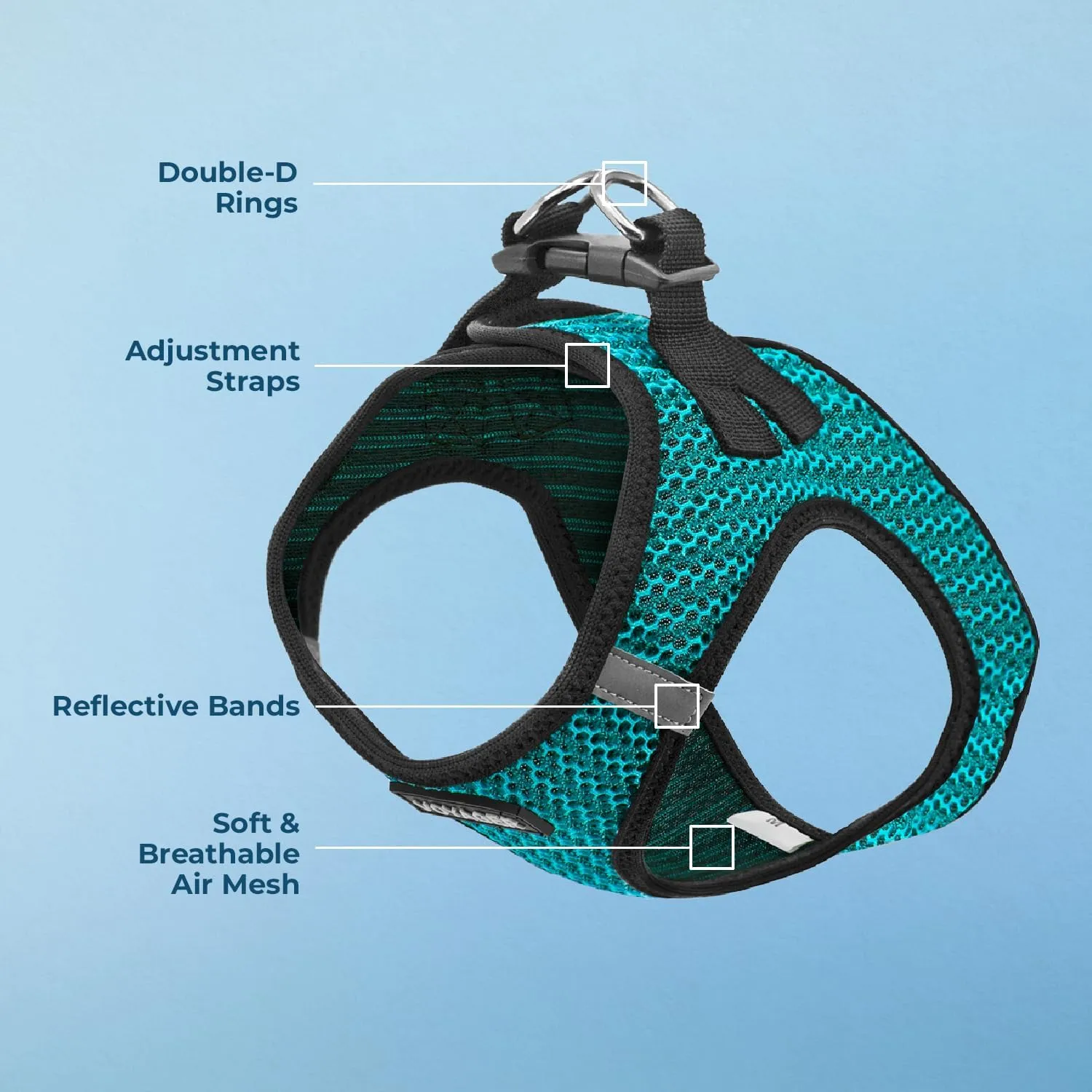 Best Pet Supplies - All Weather Mesh, Reflective, No Pull Harness for Small, Medium Dogs, Cats - Secure with Hook & Loop Fastener, Buckle, Double D-Rings - Turquoise 2-Tone, M