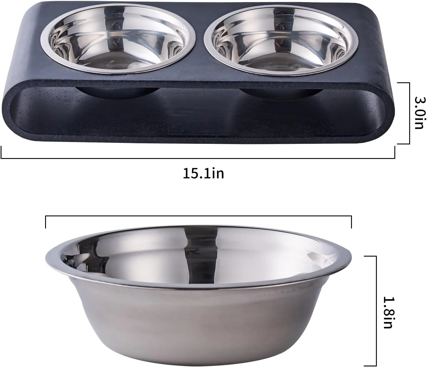 Black Marble Elevated Dog Bowls Set - 2 Thick 6" Stainless Steel Puppy Food Bowl with Non-Slip Raised Holder Stand, Double Feeding Bowls for Food and Water, Suitable for Cats and Small Medium Pet