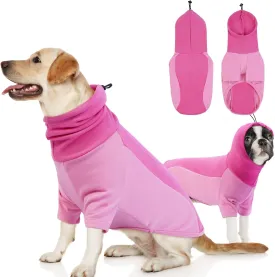 BRKURLEG Dog Hoodie with Ear Wraps Dog Turtleneck Sweatshirt Dog Anxiety Calming Hoodie Soft Pullover Elastic Dog Ear Covers Hood for Noise Warm Fleece Dog Sweater for Cold Weather, Pink L