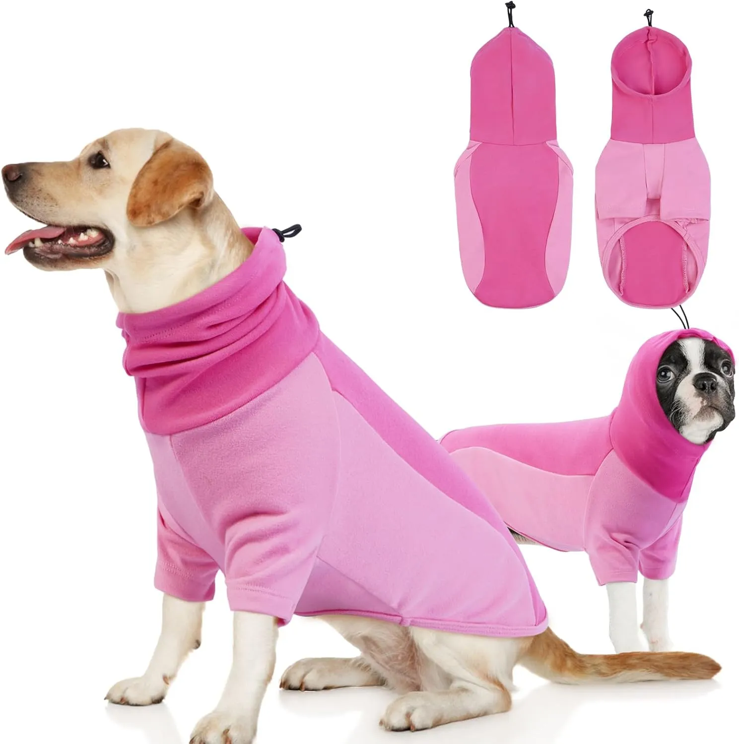 BRKURLEG Dog Hoodie with Ear Wraps Dog Turtleneck Sweatshirt Dog Anxiety Calming Hoodie Soft Pullover Elastic Dog Ear Covers Hood for Noise Warm Fleece Dog Sweater for Cold Weather, Pink L
