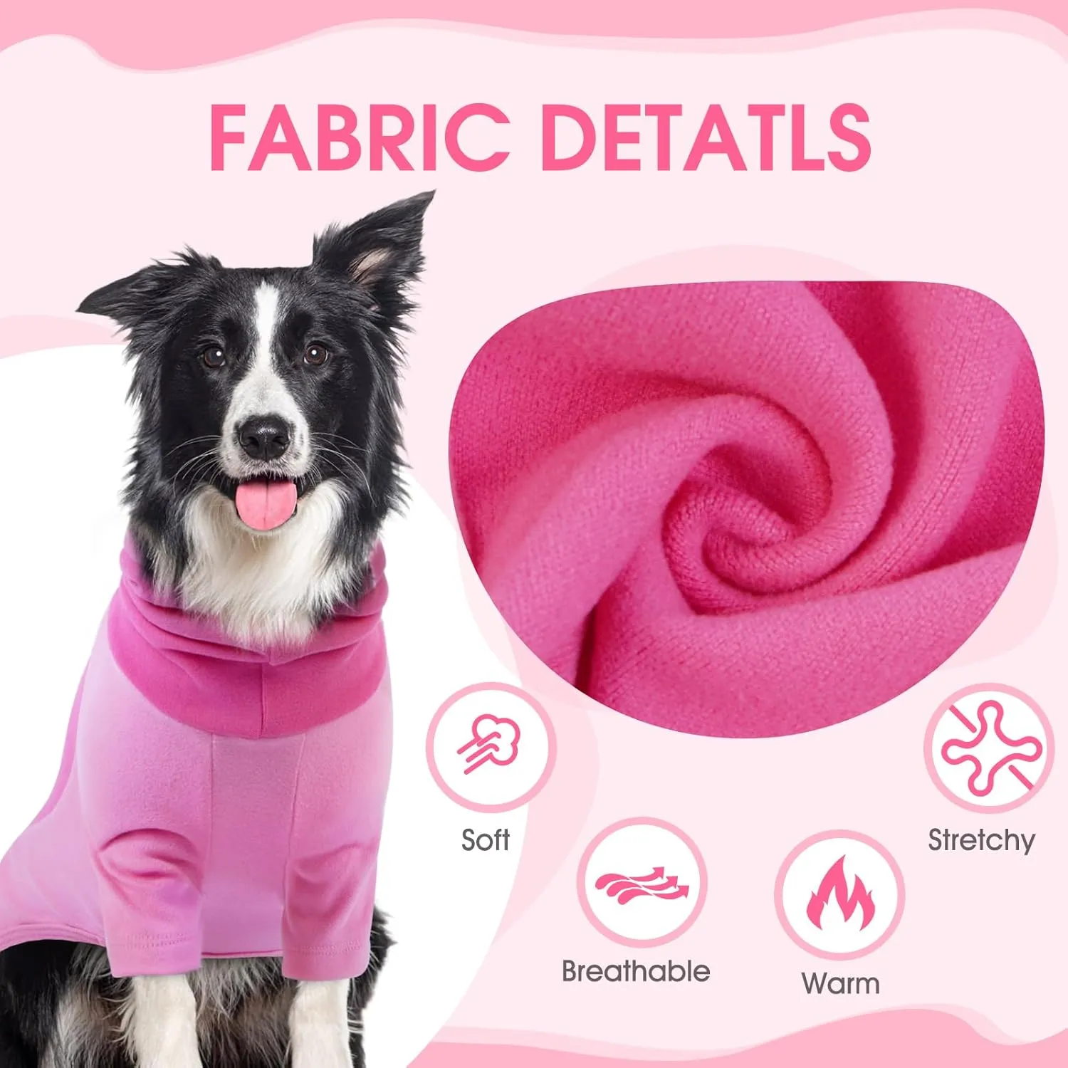 BRKURLEG Dog Hoodie with Ear Wraps Dog Turtleneck Sweatshirt Dog Anxiety Calming Hoodie Soft Pullover Elastic Dog Ear Covers Hood for Noise Warm Fleece Dog Sweater for Cold Weather, Pink L