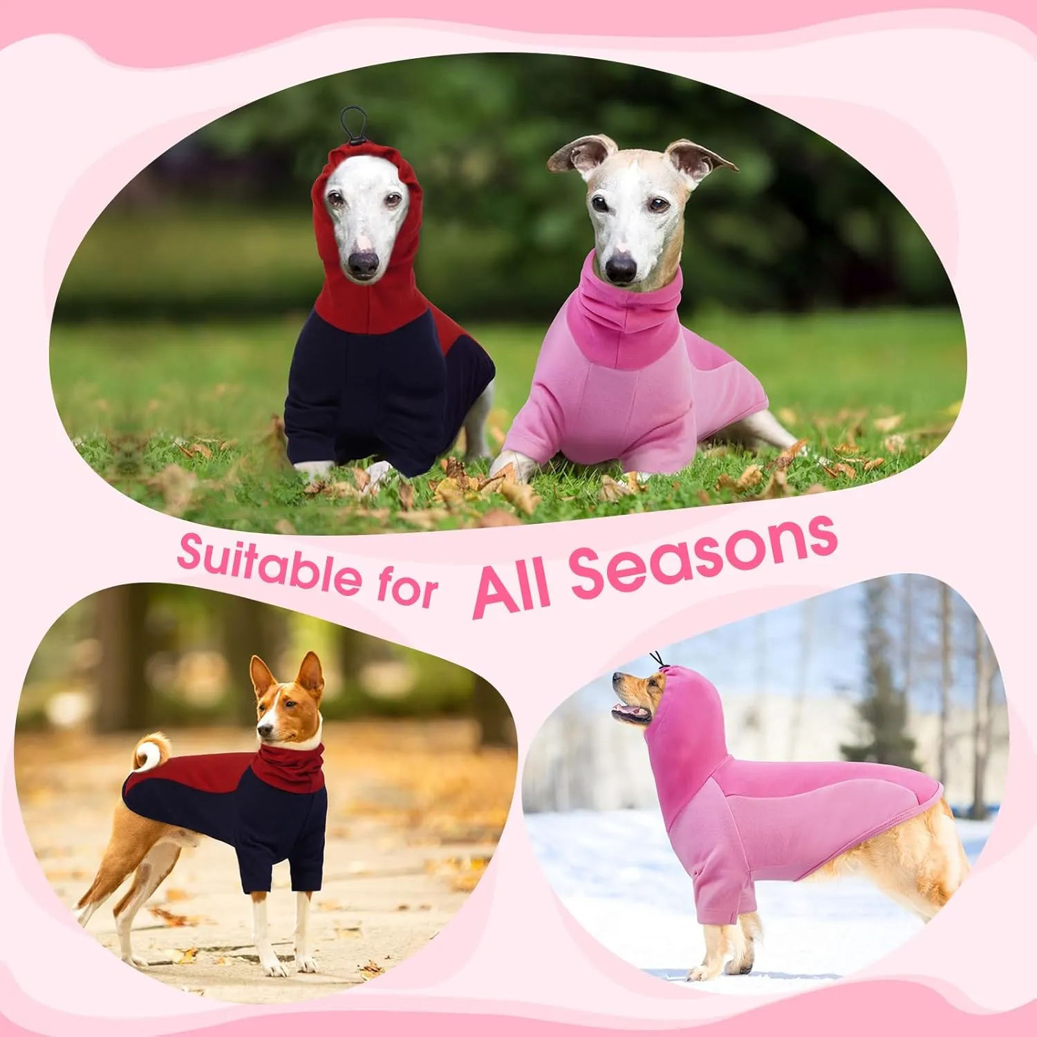 BRKURLEG Dog Hoodie with Ear Wraps Dog Turtleneck Sweatshirt Dog Anxiety Calming Hoodie Soft Pullover Elastic Dog Ear Covers Hood for Noise Warm Fleece Dog Sweater for Cold Weather, Pink L