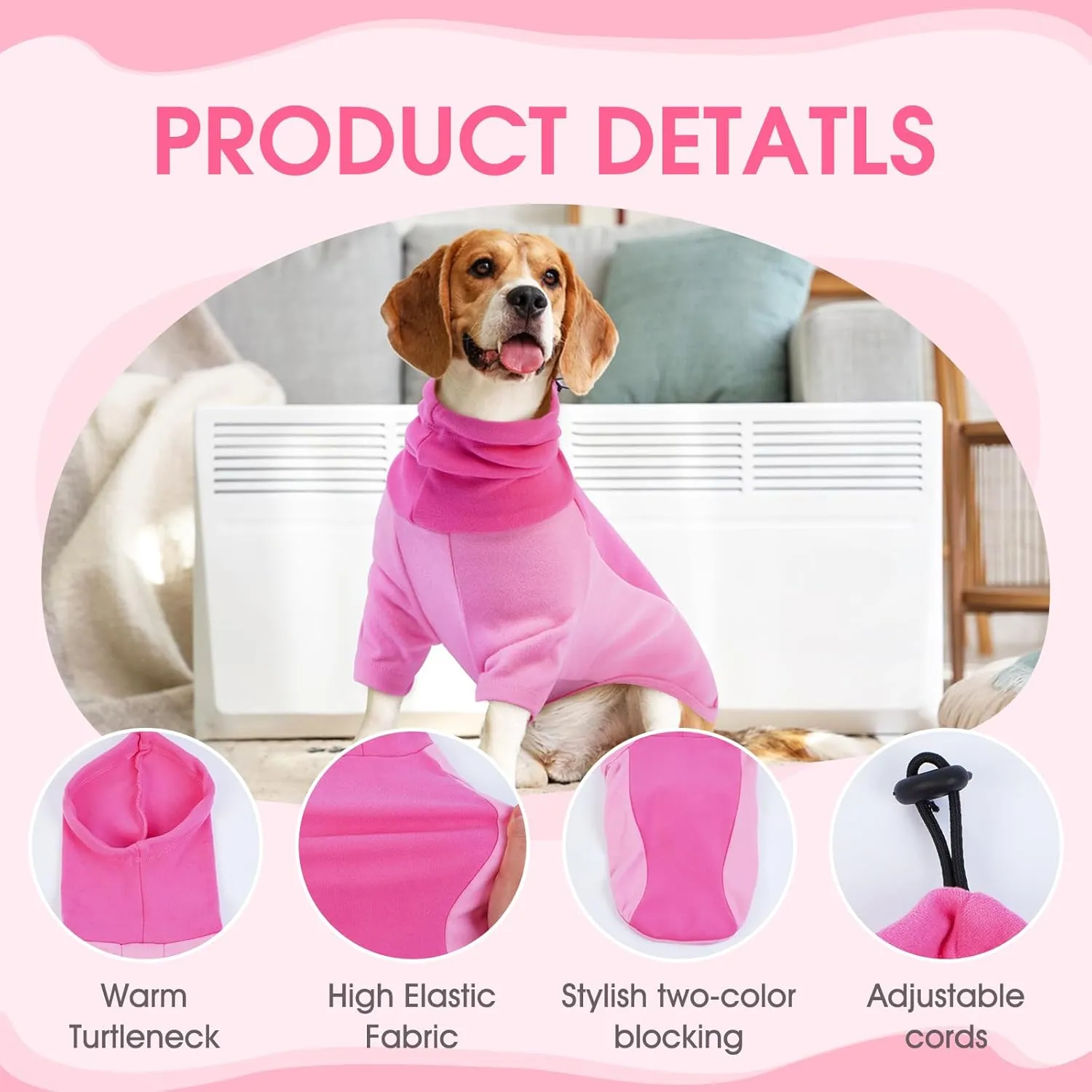BRKURLEG Dog Hoodie with Ear Wraps Dog Turtleneck Sweatshirt Dog Anxiety Calming Hoodie Soft Pullover Elastic Dog Ear Covers Hood for Noise Warm Fleece Dog Sweater for Cold Weather, Pink L