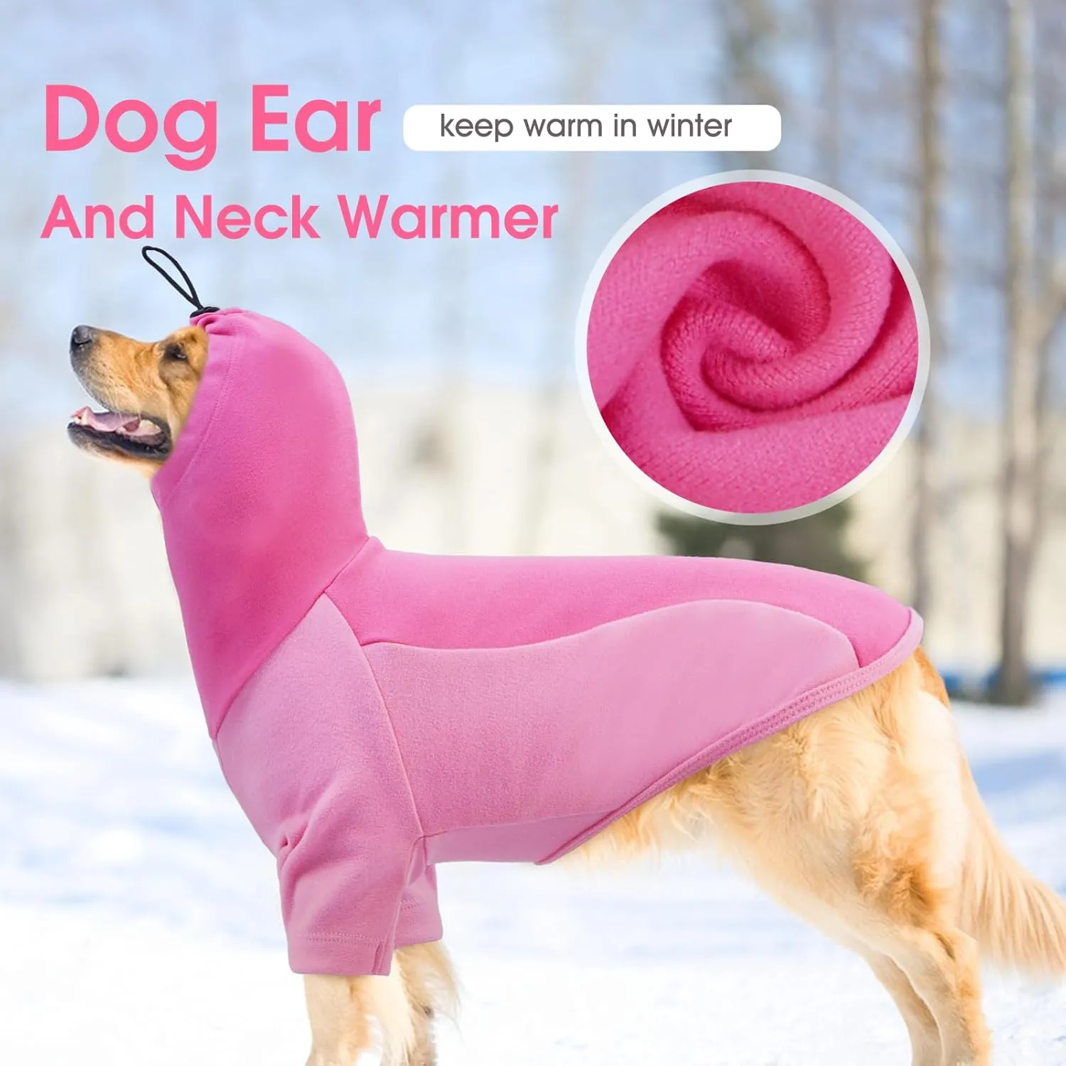 BRKURLEG Dog Hoodie with Ear Wraps Dog Turtleneck Sweatshirt Dog Anxiety Calming Hoodie Soft Pullover Elastic Dog Ear Covers Hood for Noise Warm Fleece Dog Sweater for Cold Weather, Pink L