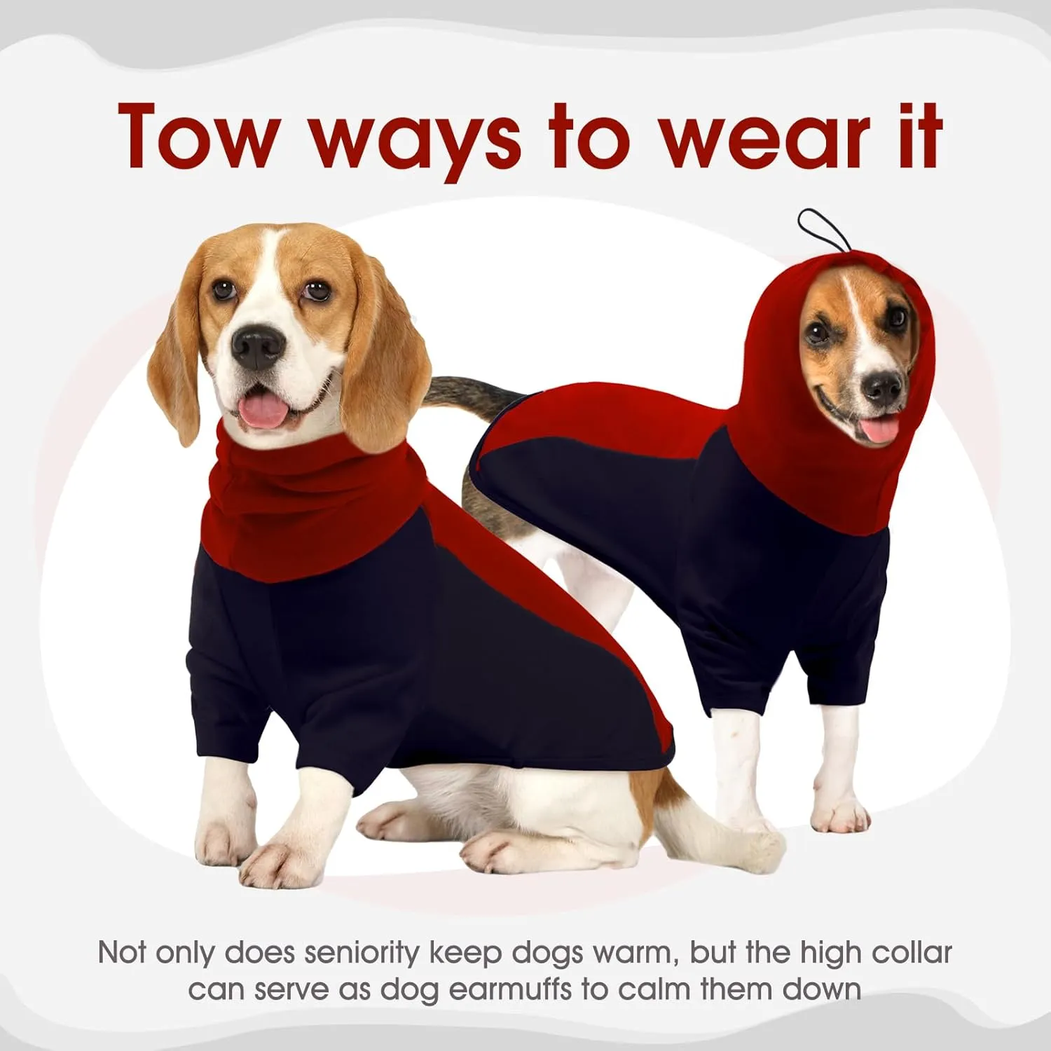 BRKURLEG Warm Dog Hoodie Dog Sweater Dog Anxiety Jacket with Ear Wrap Dog Fleece Shirt Adjustable Quiet Head Cover Sleeves Winter Soft Calming Vests for Dogs and Cats with Earmuffs, Dark Blue L