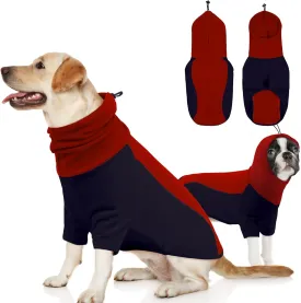 BRKURLEG Warm Dog Hoodie Dog Sweater Dog Anxiety Jacket with Ear Wrap Dog Fleece Shirt Adjustable Quiet Head Cover Sleeves Winter Soft Calming Vests for Dogs and Cats with Earmuffs, Dark Blue L