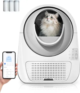 CATLINK Self Cleaning Automatic Litter Box for Cats 3.5~22lbs-APP Control,Double Odor Removal-Extra Large with 40 Liners&1 Carbon Filter Box Included -Smart Robot Cat Litter Box (New Version)