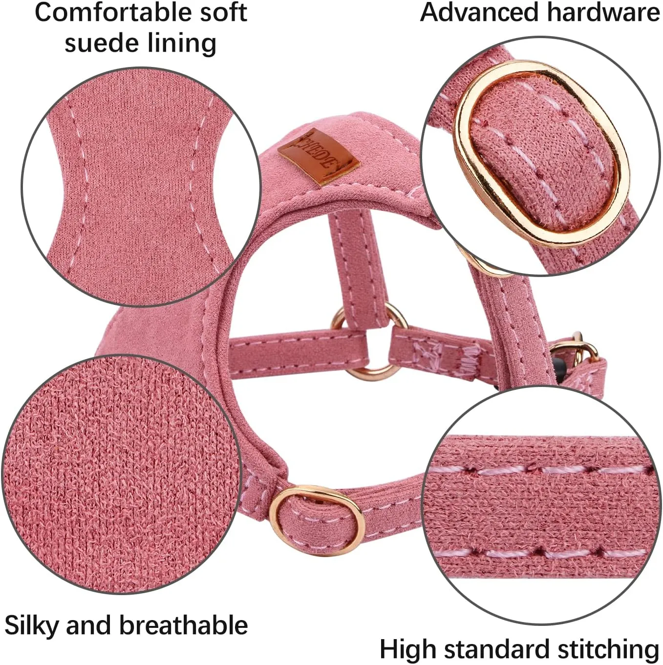 CHEDE No Pull Puppy Harness and Multifunction Dog Leash Set- 8 Colors Soft Adjustable No Choke Escape Proof Cute,Lightweight Pet Vest Harness for Small and Medium Dog (XS, Antique Pink)