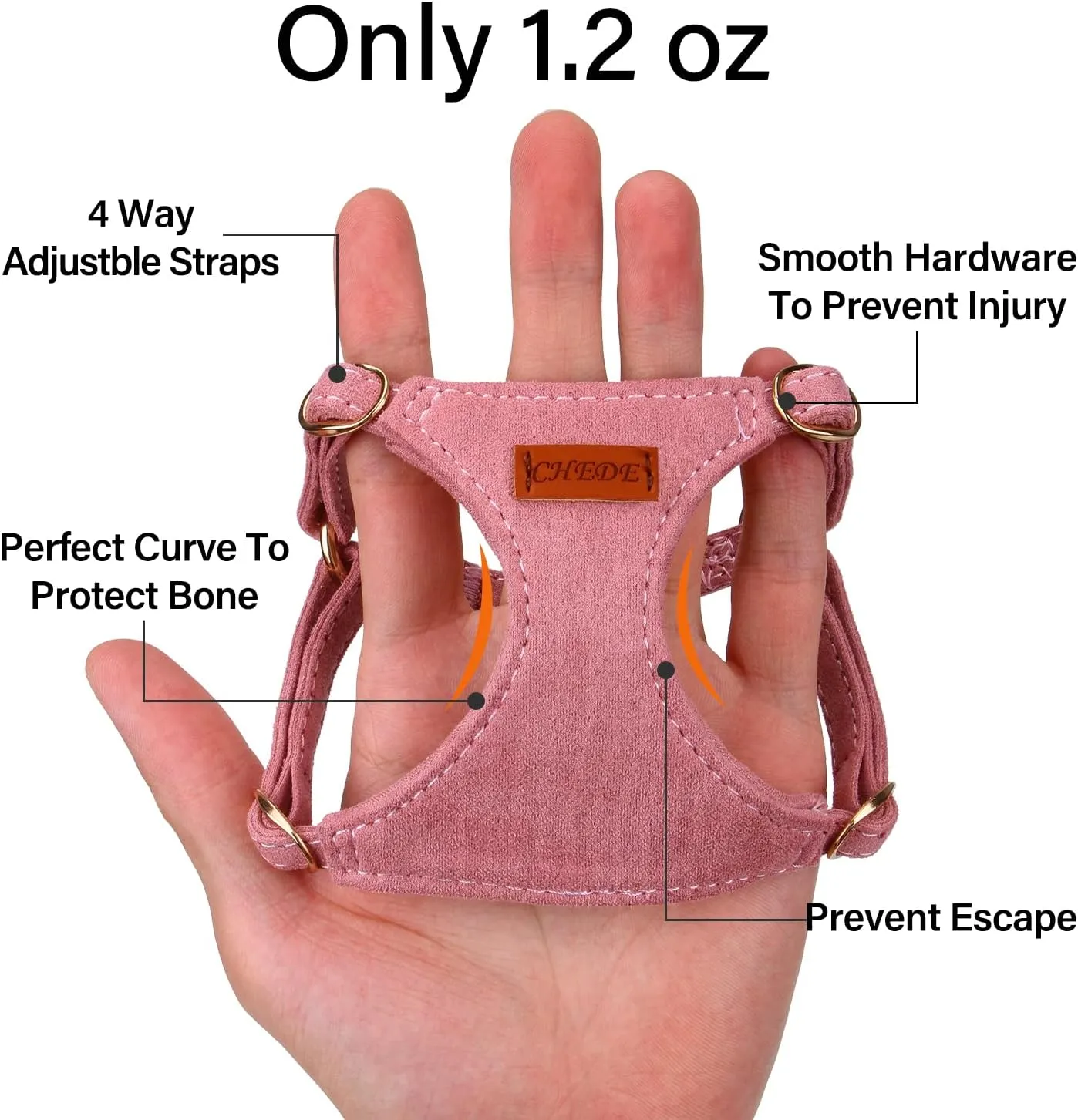 CHEDE No Pull Puppy Harness and Multifunction Dog Leash Set- 8 Colors Soft Adjustable No Choke Escape Proof Cute,Lightweight Pet Vest Harness for Small and Medium Dog (XS, Antique Pink)