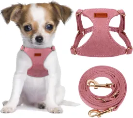 CHEDE No Pull Puppy Harness and Multifunction Dog Leash Set- 8 Colors Soft Adjustable No Choke Escape Proof Cute,Lightweight Pet Vest Harness for Small and Medium Dog (XS, Antique Pink)