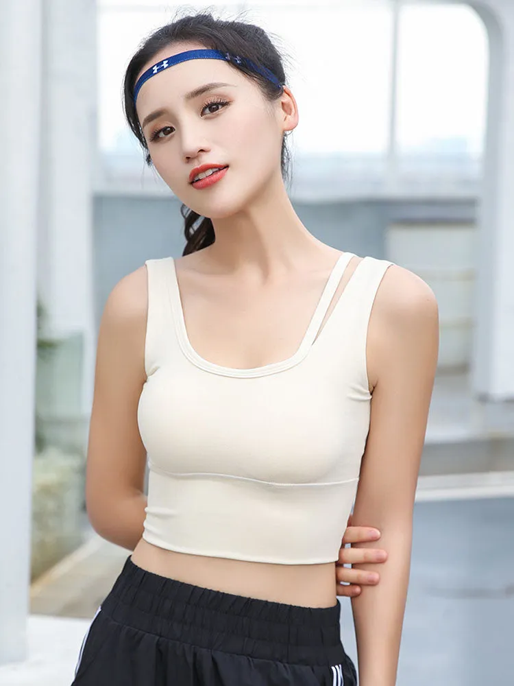 Dance Bra Solid Color Yoga Sports Vest U Neck Push Up Fitness Bra