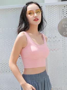 Dance Bra Solid Color Yoga Sports Vest U Neck Push Up Fitness Bra