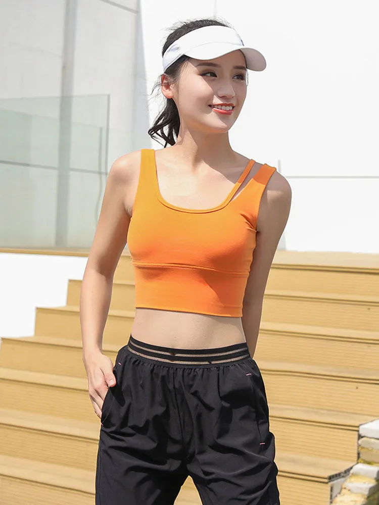 Dance Bra Solid Color Yoga Sports Vest U Neck Push Up Fitness Bra
