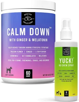 Dog Separation Anxiety Bundle - 60ct Calming Chews for Dogs with Bitter No Chew Spray - Helps All Causes of Anxiety & Stops Pets from Chewing on Furniture, Paw, Wounds & More | Made in USA