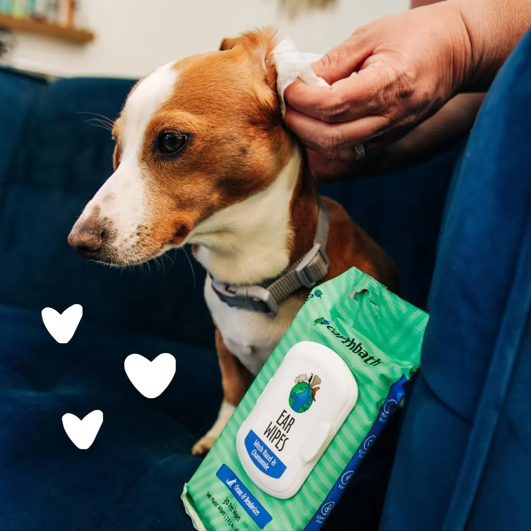 earthbath Dog Ear Wipes - Gentle Dog Ear Cleaner, Best Pet Wipes for Dogs & Cats, Made in USA, Cruelty-Free Dog Wipes, Keep Your Pet's Ears Naturally Clear & Infection Free - 30 Count (1 Pack)