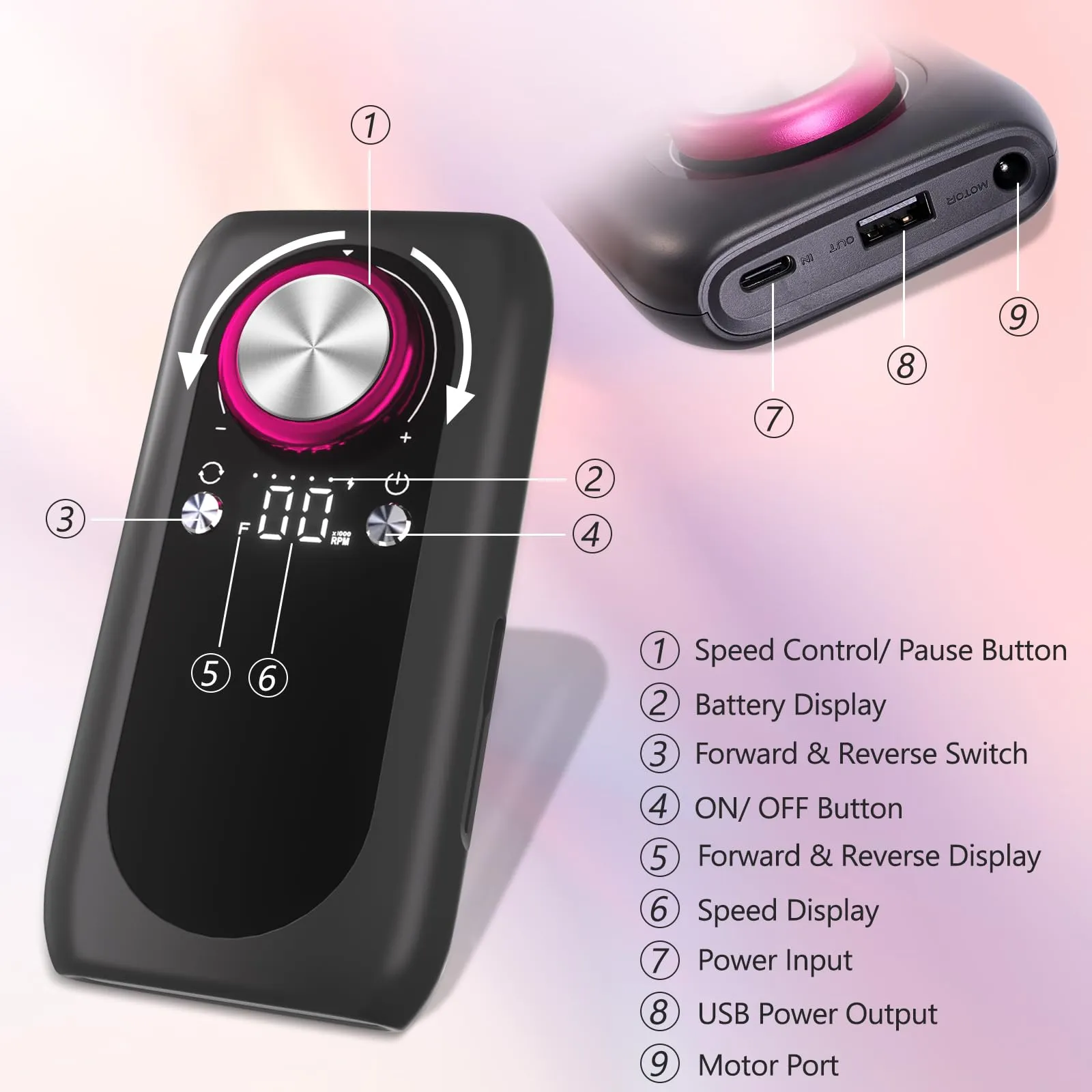 Electric Nail File Machine, 35000RPM Rechargeable Nail Drill, Professional Acrylic Gel Nails Remover with Drill Bits, Portable Efiler Manicure Supplies for Polishing Grinding, Home Salon Use