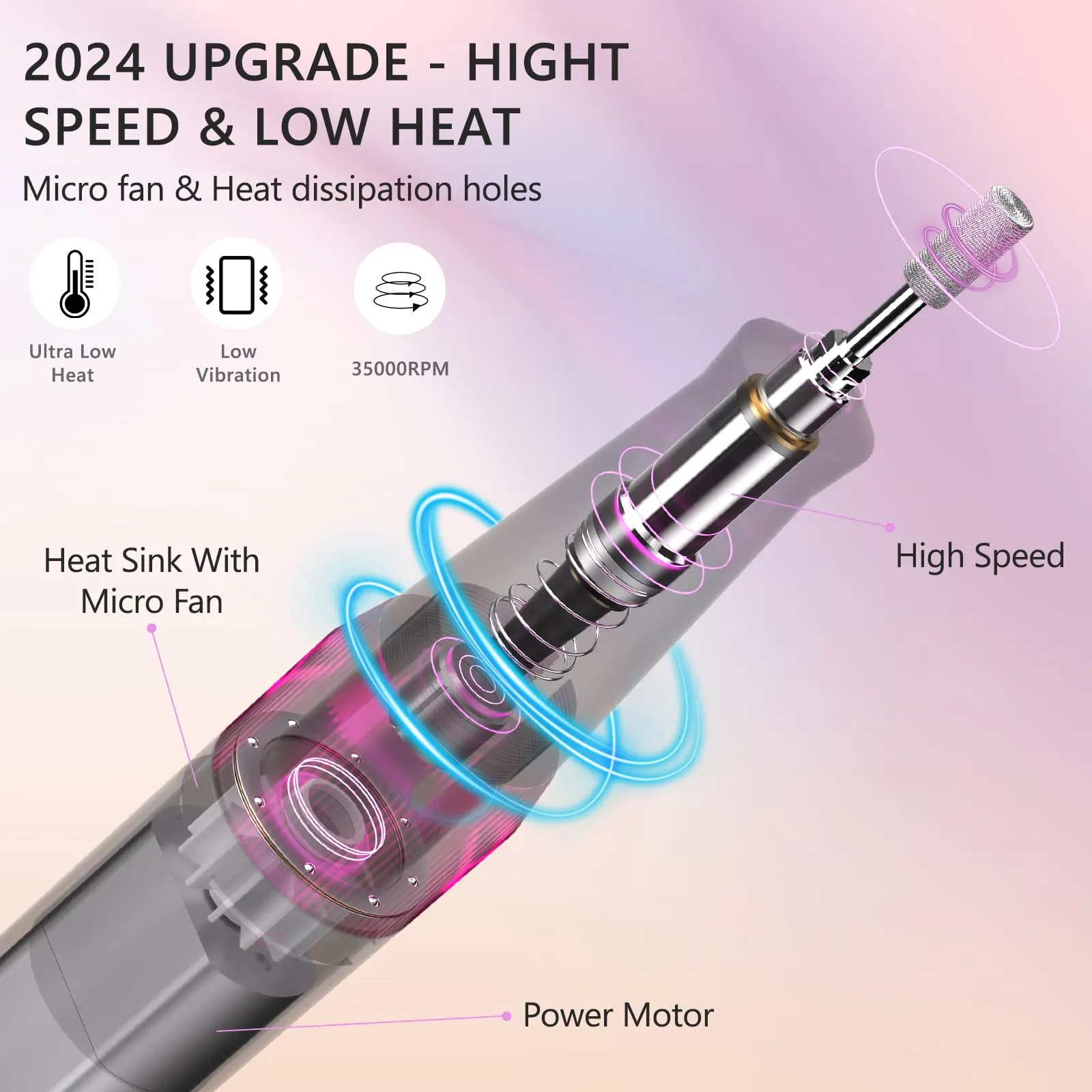 Electric Nail File Machine, 35000RPM Rechargeable Nail Drill, Professional Acrylic Gel Nails Remover with Drill Bits, Portable Efiler Manicure Supplies for Polishing Grinding, Home Salon Use